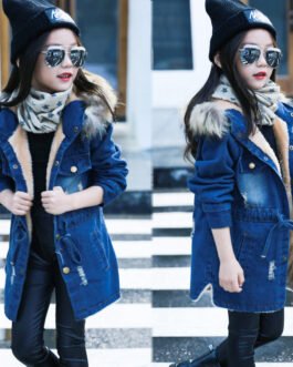 Denim trench coat with velvet padded waist