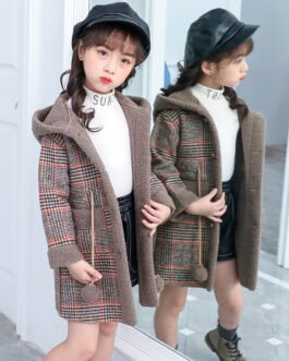 2021 new foreign gas plus velvet jacket thick medium and large children Korean version of the coat woolen coat