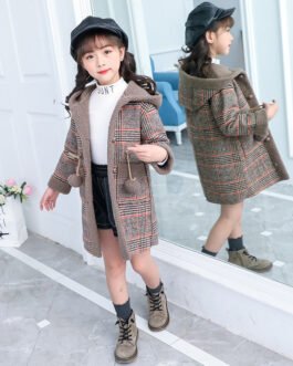 2021 new foreign gas plus velvet jacket thick medium and large children Korean version of the coat woolen coat