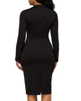 Versatile long sleeve sexy color matching dress