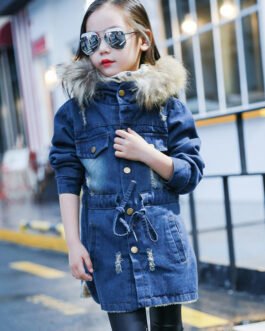 Denim trench coat with velvet padded waist