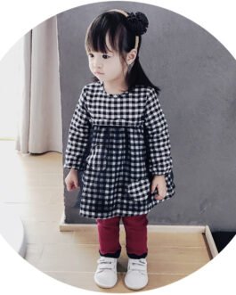 Baby zhenguai Korean love gauze dress winter new infant plaid skirts with warm velvet skirt