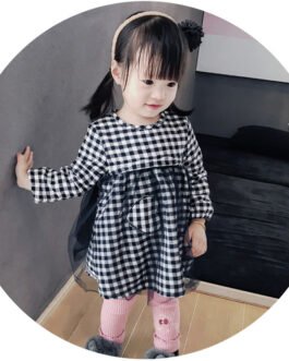 Baby zhenguai Korean love gauze dress winter new infant plaid skirts with warm velvet skirt