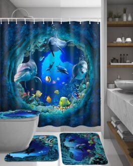 Elephant Shower 3D Curtain Waterproof Curtains Bathroom Pedestal Rug Lid Toilet Cover Bath Mat Set